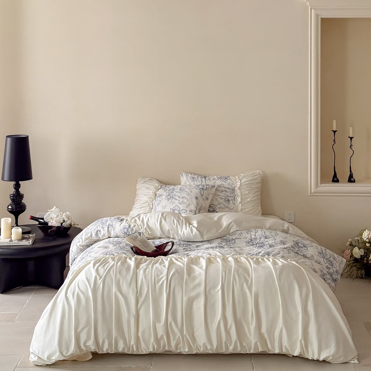 91家纺网 家纺一手货源 找家纺 （总）121 2025新款100支长绒棉贡缎数码印花四件套-蓝韵幽梦【会员-20】 平台控价券后不得低于368/388元