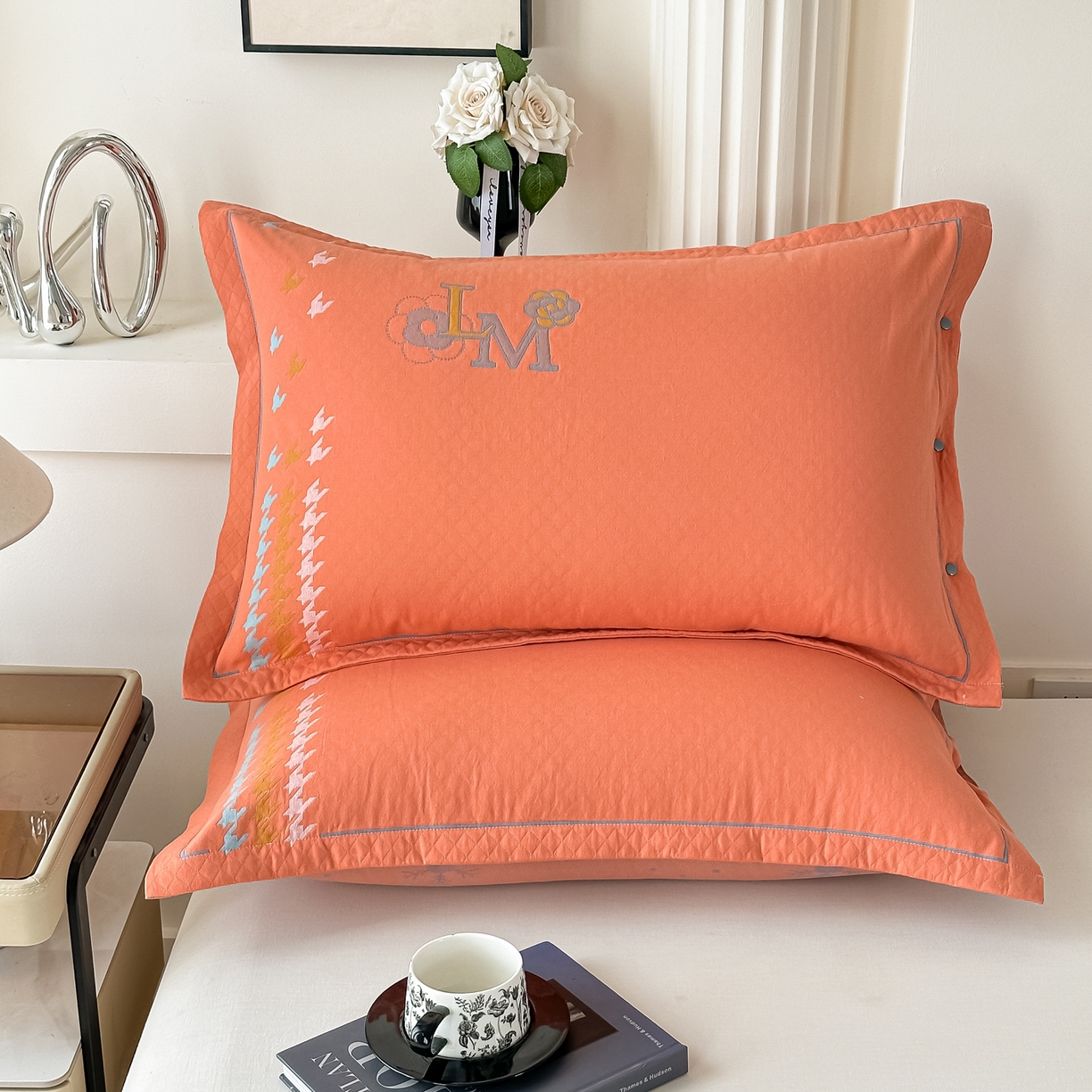 沐瑟家纺 2025新款欧尚枕套单品枕套枕套单件 浪漫-橘色