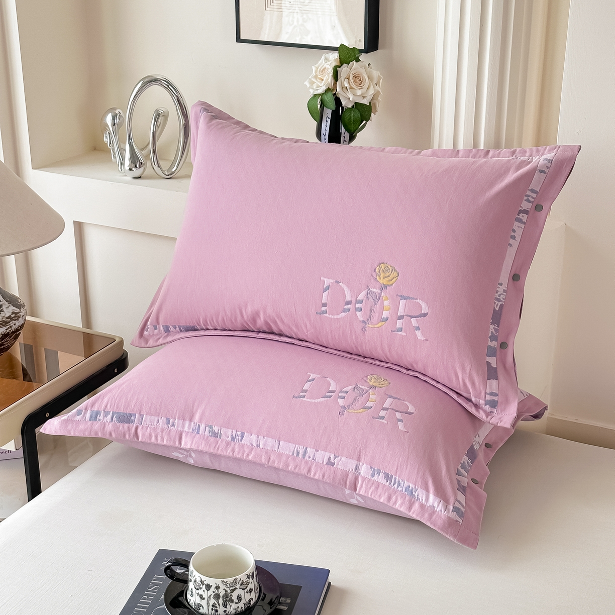 91家纺网 家纺一手货源 找家纺 沐瑟家纺 2025新款欧尚枕套单品枕套枕套单件 玫瑰-粉紫色