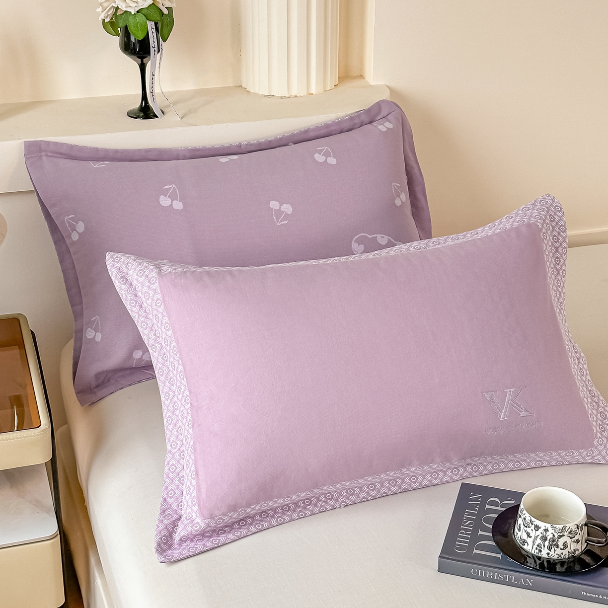 91家纺网 家纺一手货源 找家纺 沐瑟家纺 2025新款怡家枕套单品枕套枕套单件 花边-紫色