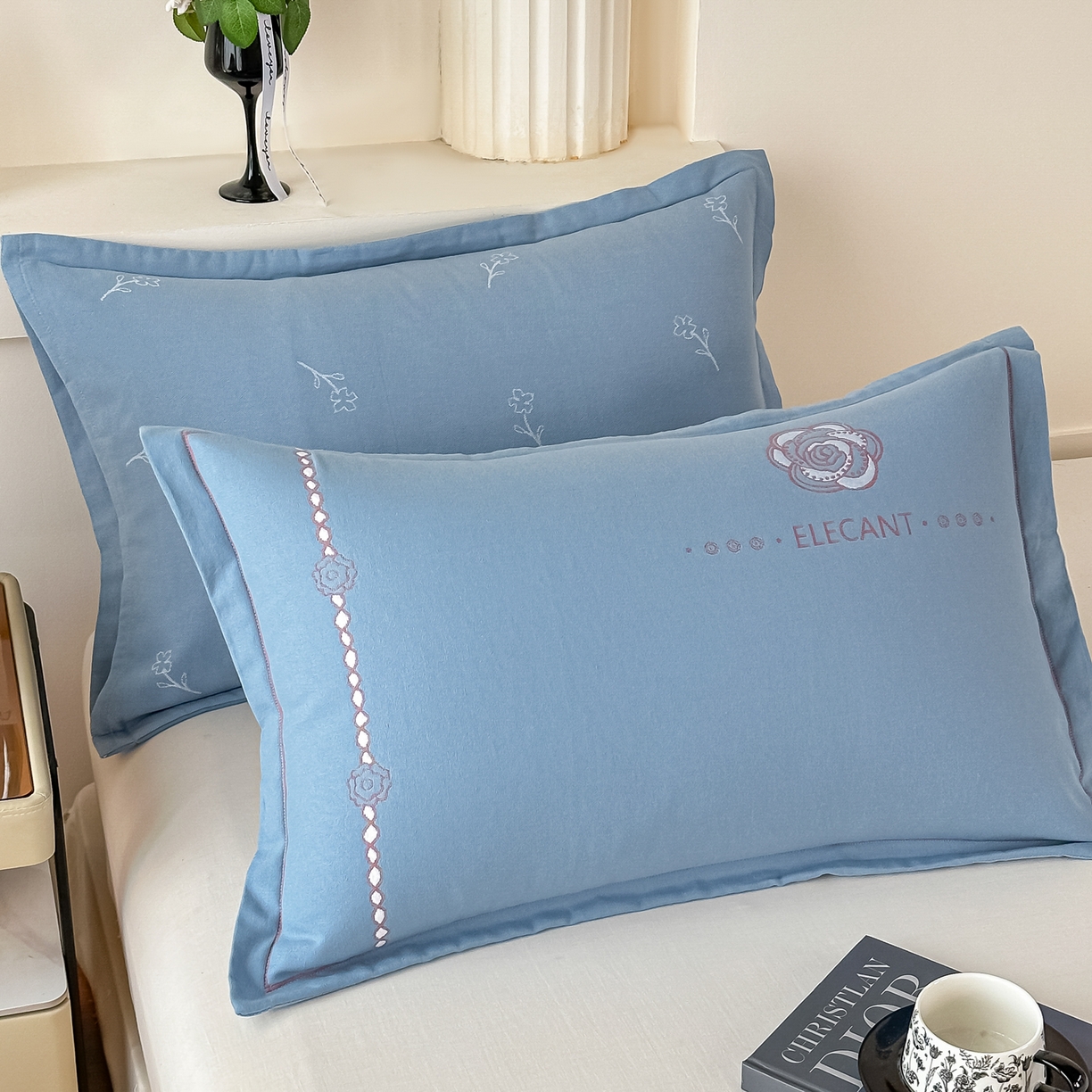 91家纺网 家纺一手货源 找家纺 沐瑟家纺 2025新款怡家枕套单品枕套枕套单件 花典-蓝灰色