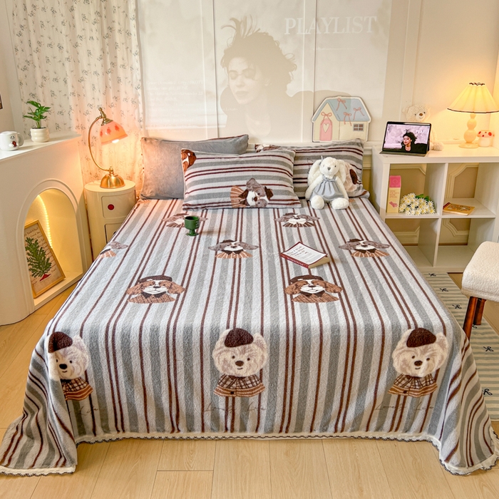 91家纺网 家纺一手货源 找家纺 （总）妖妖家纺 2025新款高克重兔毛花边印花单床单 床单单件