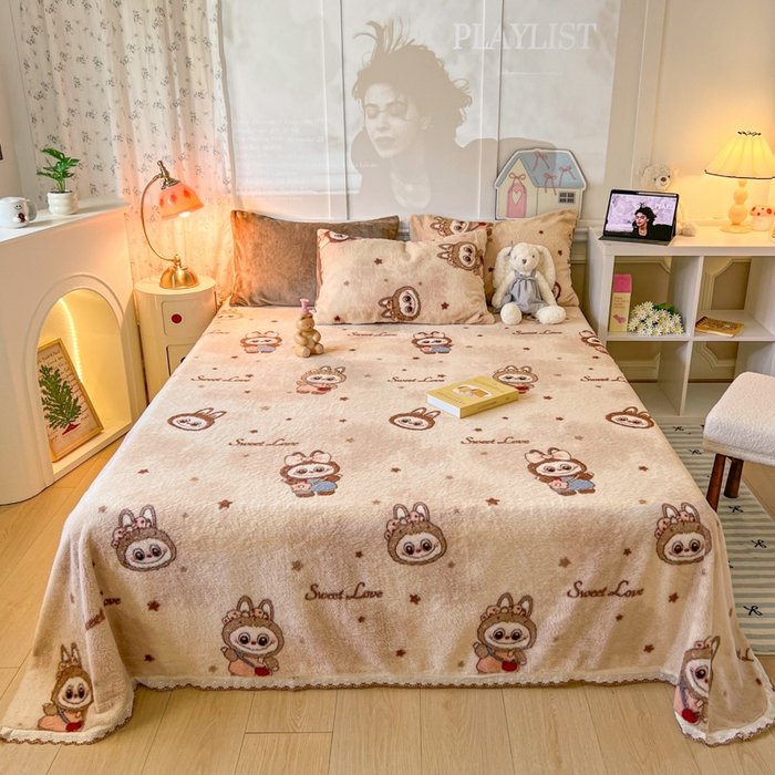 91家纺网 家纺一手货源 找家纺 （总）妖妖家纺 2025新款高克重兔毛花边印花单床单 床单单件