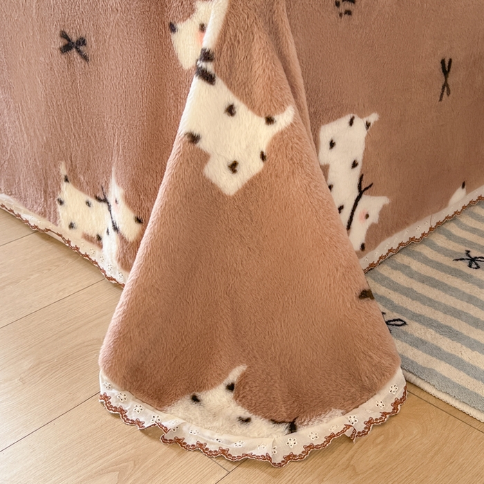 91家纺网 家纺一手货源 找家纺 妖妖家纺 2025新款高克重兔毛花边印花单床单 床单单件 斑点狗