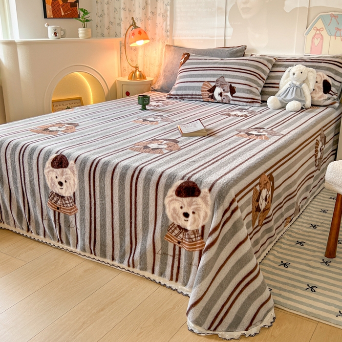 91家纺网 家纺一手货源 找家纺 妖妖家纺 2025新款高克重兔毛花边印花单床单 床单单件 博士狗