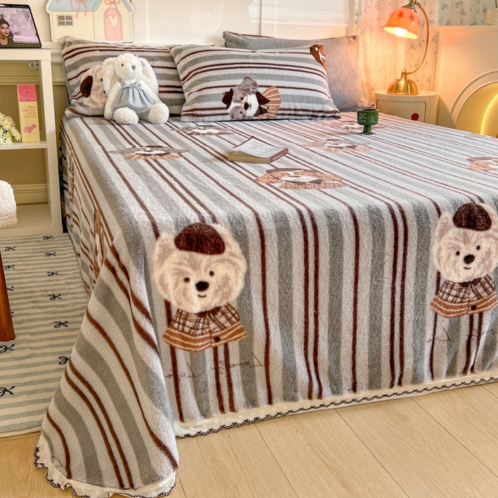 91家纺网 家纺一手货源 找家纺 妖妖家纺 2025新款高克重兔毛花边印花单床单 床单单件 博士狗