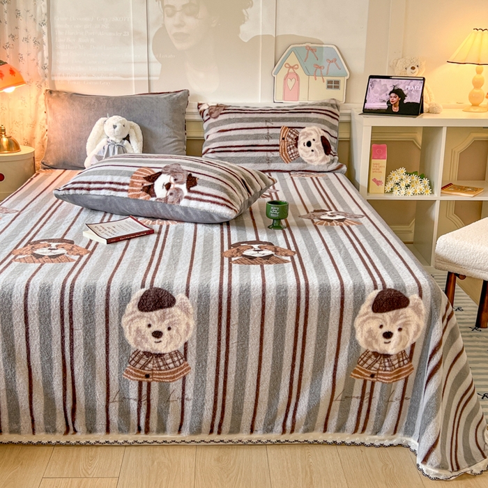 91家纺网 家纺一手货源 找家纺 妖妖家纺 2025新款高克重兔毛花边印花单床单 床单单件 博士狗