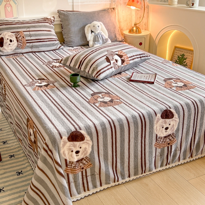 91家纺网 家纺一手货源 找家纺 妖妖家纺 2025新款高克重兔毛花边印花单床单 床单单件 博士狗