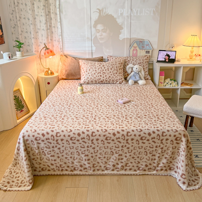 妖妖家纺 2025新款高克重兔毛花边印花单床单 床单单件 狸猫纹