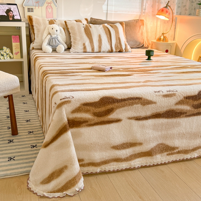 91家纺网 家纺一手货源 找家纺 妖妖家纺 2025新款高克重兔毛花边印花单床单 床单单件 木星纹