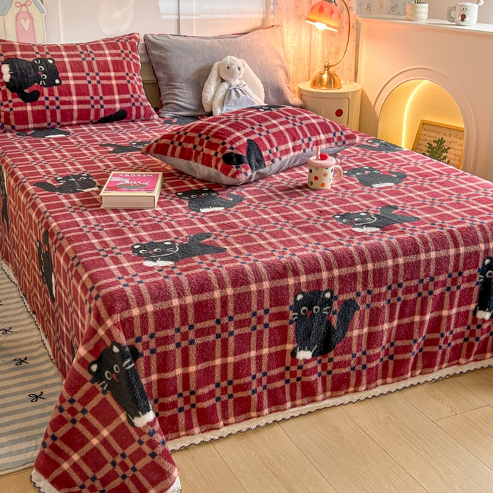 91家纺网 家纺一手货源 找家纺 妖妖家纺 2025新款高克重兔毛花边印花单床单 床单单件 淘气猫