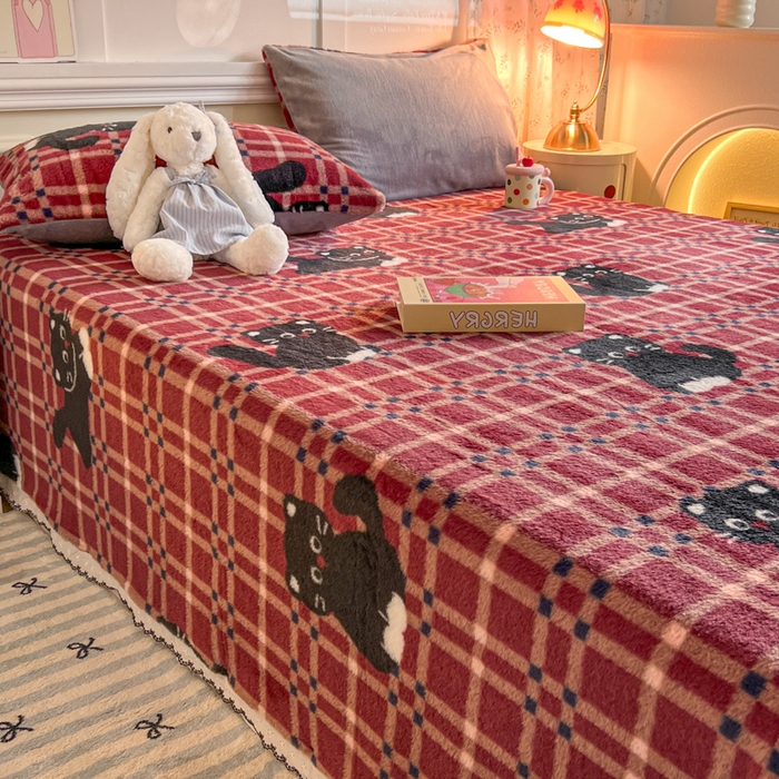 91家纺网 家纺一手货源 找家纺 妖妖家纺 2025新款高克重兔毛花边印花单床单 床单单件 淘气猫