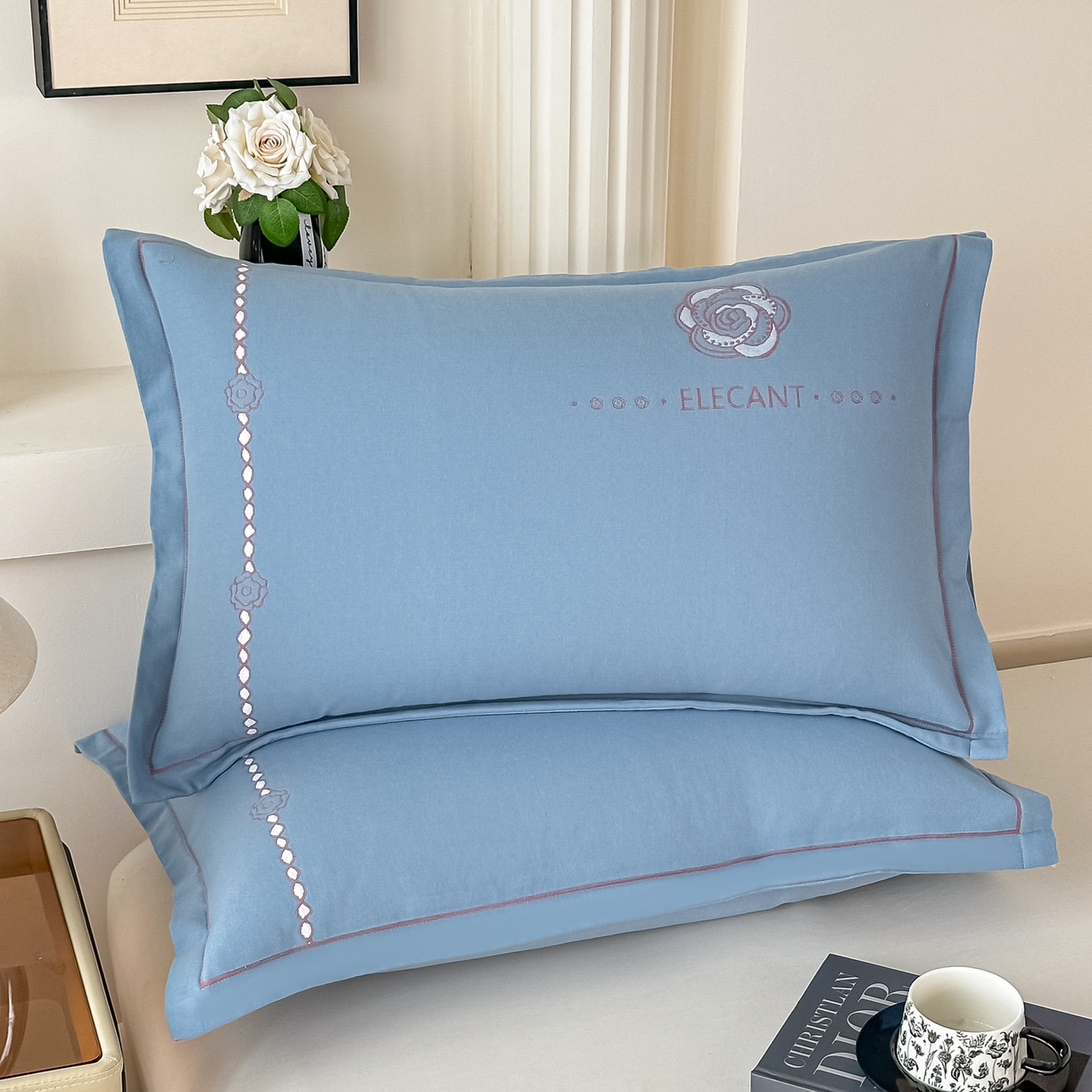 91家纺网 家纺一手货源 找家纺 沐瑟家纺 2025新款怡家枕套单品枕套枕套单件 花典-蓝灰色