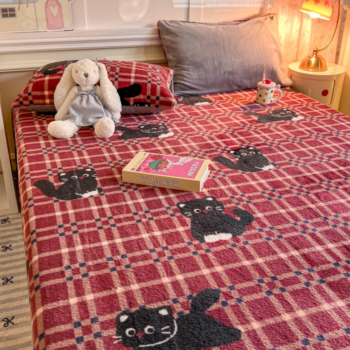 91家纺网 家纺一手货源 找家纺 妖妖家纺 2025新款高克重兔毛花边印花单床单 床单单件 淘气猫