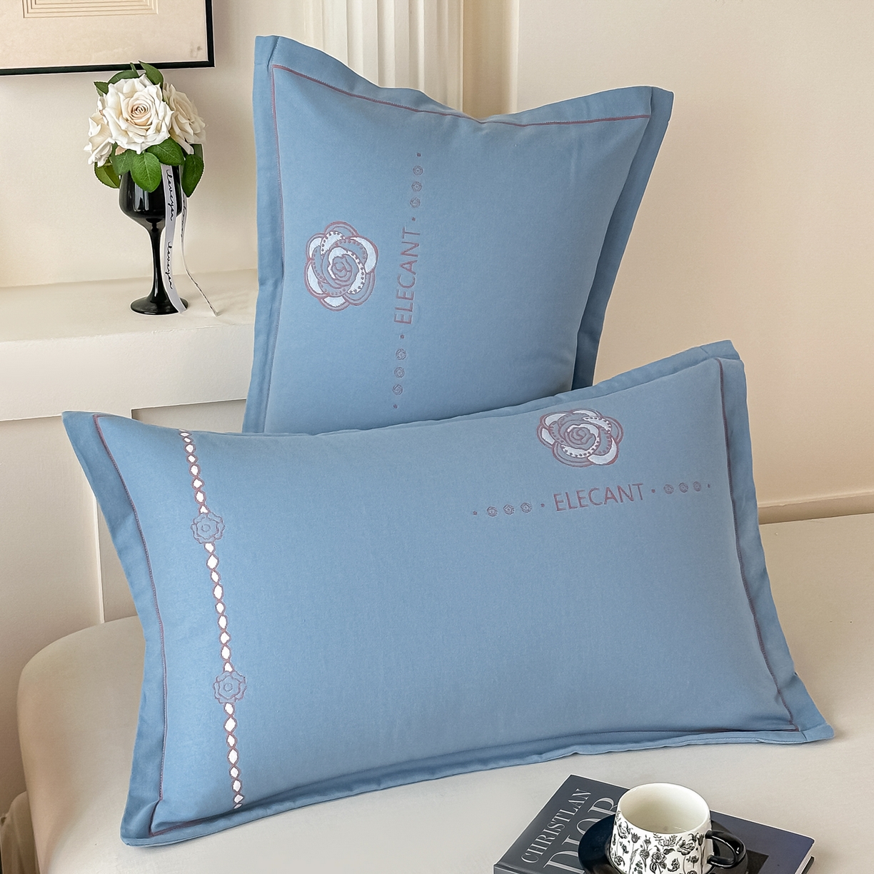 91家纺网 家纺一手货源 找家纺 沐瑟家纺 2025新款怡家枕套单品枕套枕套单件 花典-蓝灰色