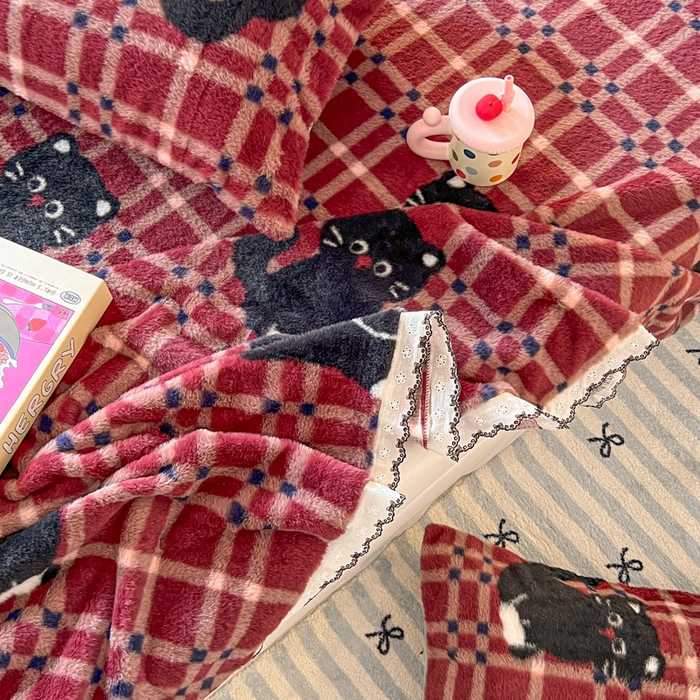 91家纺网 家纺一手货源 找家纺 妖妖家纺 2025新款高克重兔毛花边印花单床单 床单单件 淘气猫