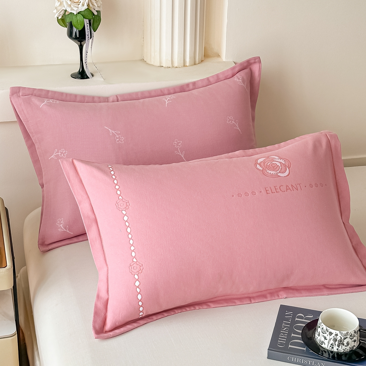 沐瑟家纺 2025新款怡家枕套单品枕套枕套单件 花典-浅粉色