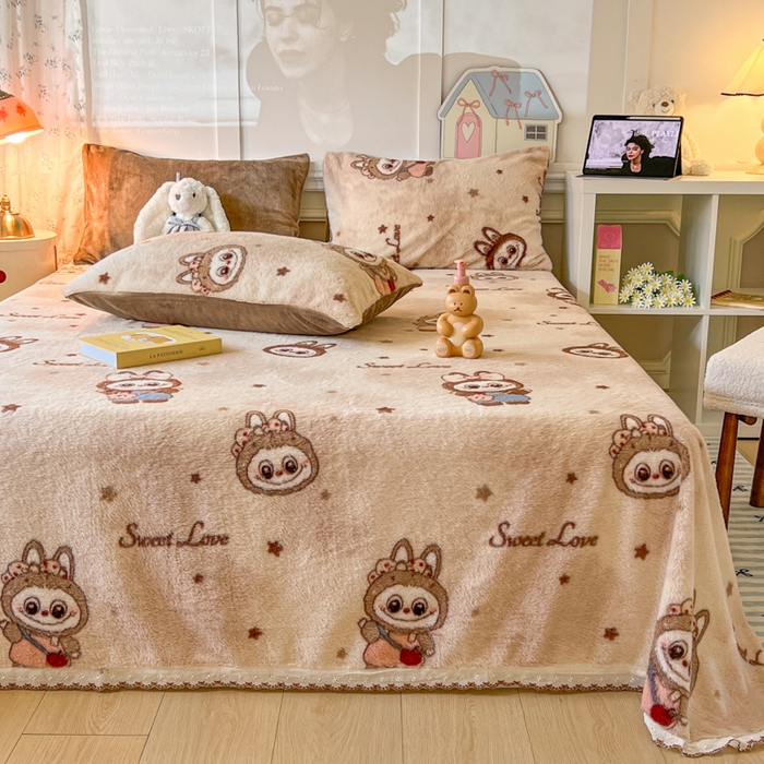 91家纺网 家纺一手货源 找家纺 妖妖家纺 2025新款高克重兔毛花边印花单床单 床单单件 甜甜兔