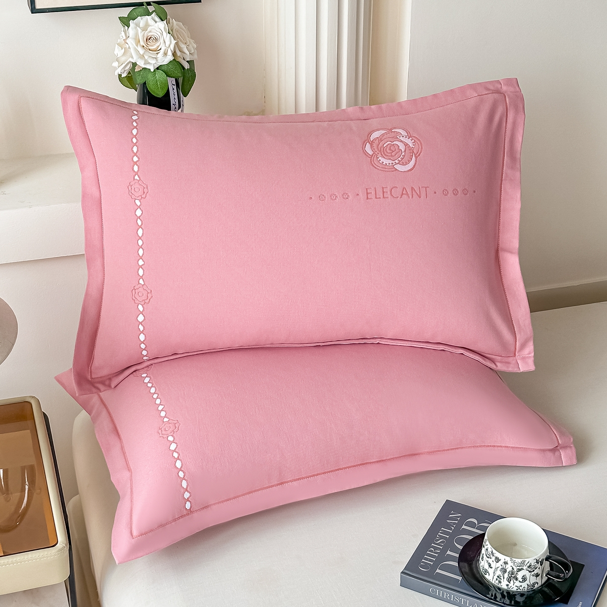 91家纺网 家纺一手货源 找家纺 沐瑟家纺 2025新款怡家枕套单品枕套枕套单件 花典-浅粉色