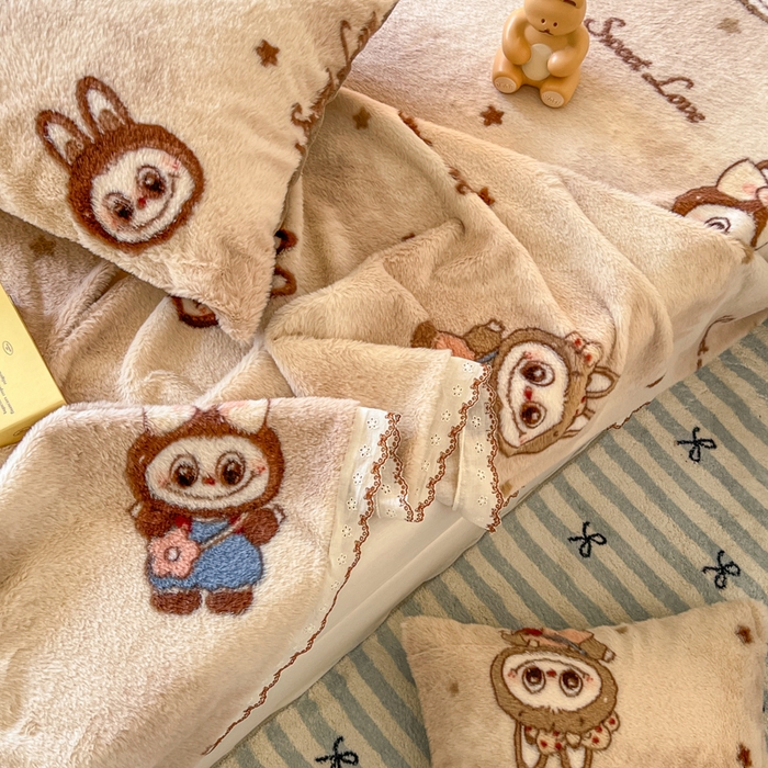 91家纺网 家纺一手货源 找家纺 妖妖家纺 2025新款高克重兔毛花边印花单床单 床单单件 甜甜兔