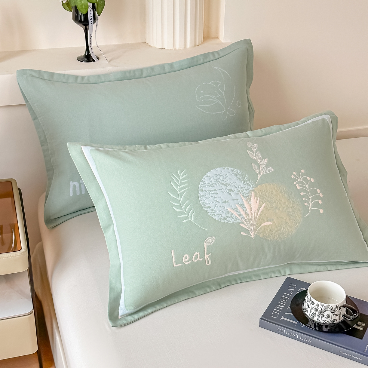 沐瑟家纺 2025新款怡家枕套单品枕套枕套单件 花岁-草绿