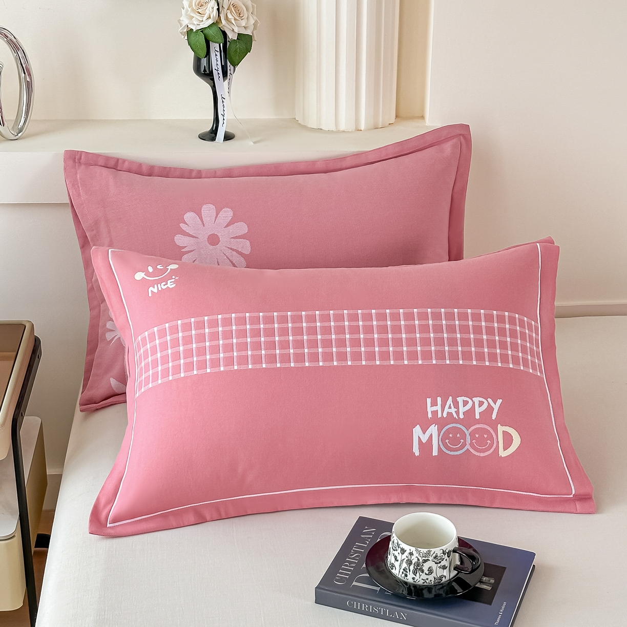 沐瑟家纺 2025新款怡家枕套单品枕套枕套单件 笑脸-红豆沙