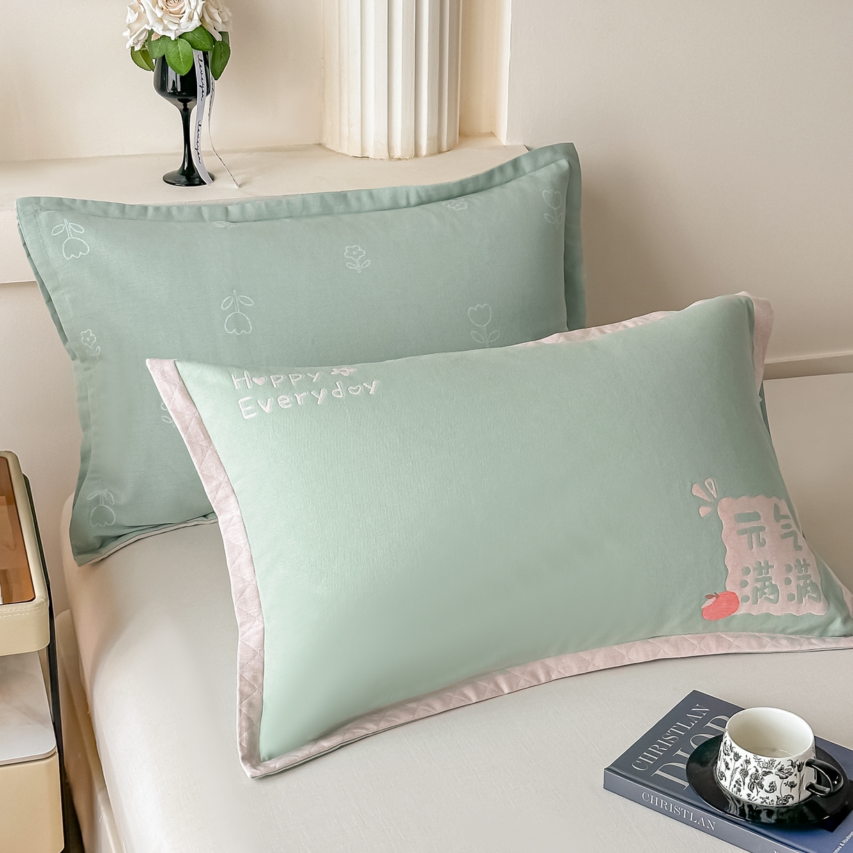 沐瑟家纺 2025新款怡家枕套单品枕套枕套单件 元气满满-草绿
