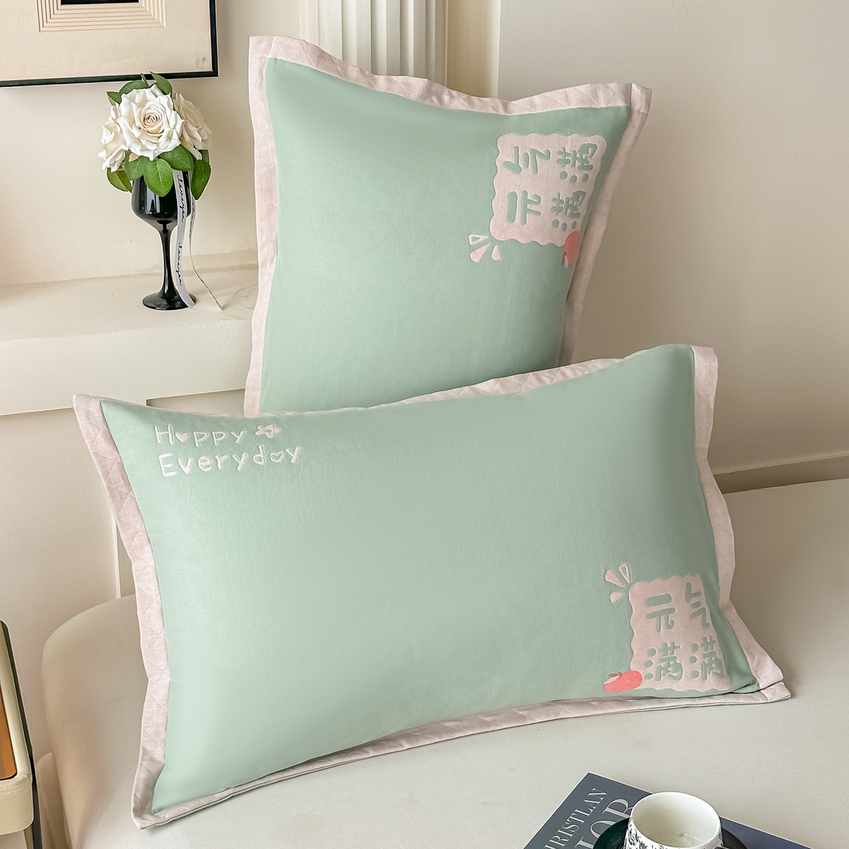 91家纺网 家纺一手货源 找家纺 沐瑟家纺 2025新款怡家枕套单品枕套枕套单件 元气满满-草绿
