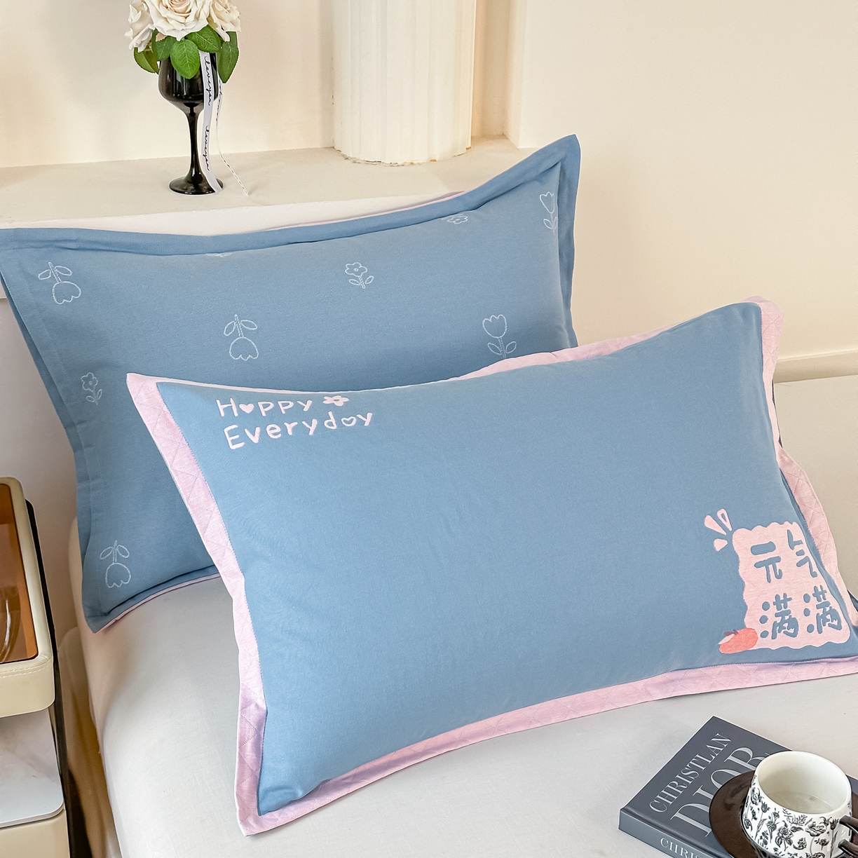 沐瑟家纺 2025新款怡家枕套单品枕套枕套单件 元气满满-蓝灰色