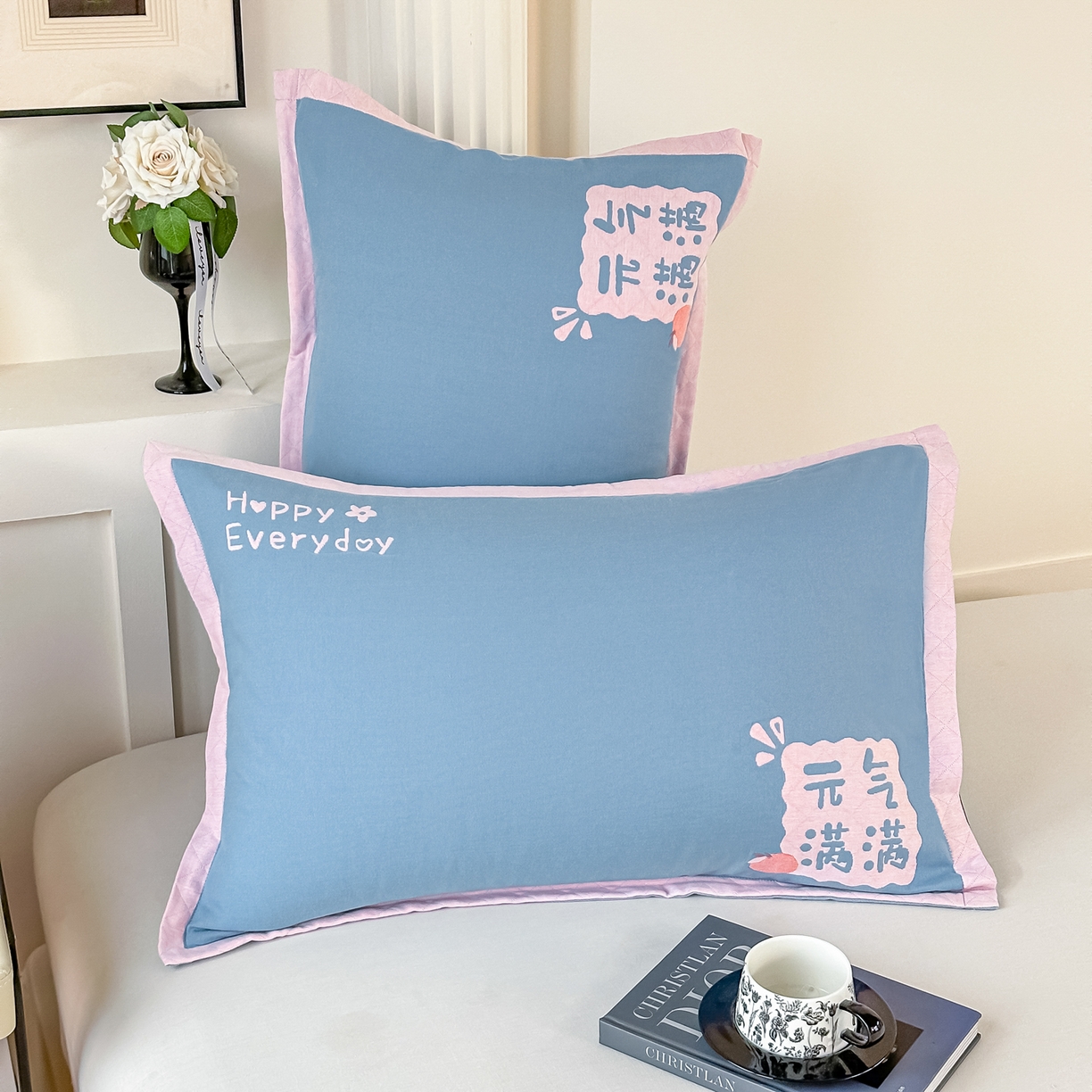 91家纺网 家纺一手货源 找家纺 沐瑟家纺 2025新款怡家枕套单品枕套枕套单件 元气满满-蓝灰色