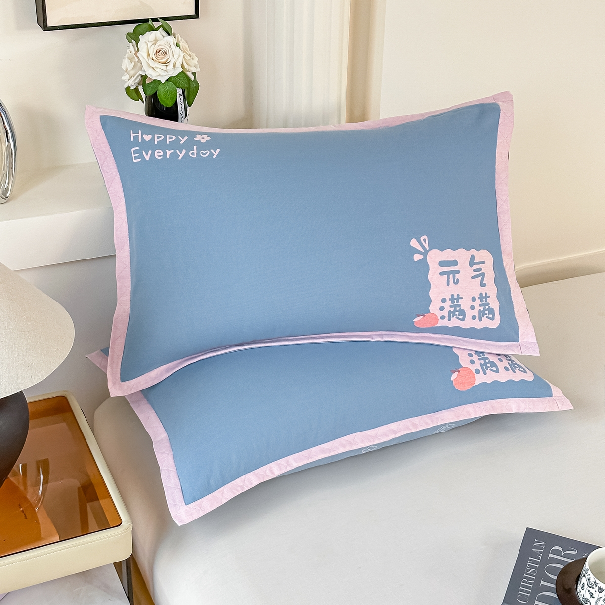 91家纺网 家纺一手货源 找家纺 沐瑟家纺 2025新款怡家枕套单品枕套枕套单件 元气满满-蓝灰色