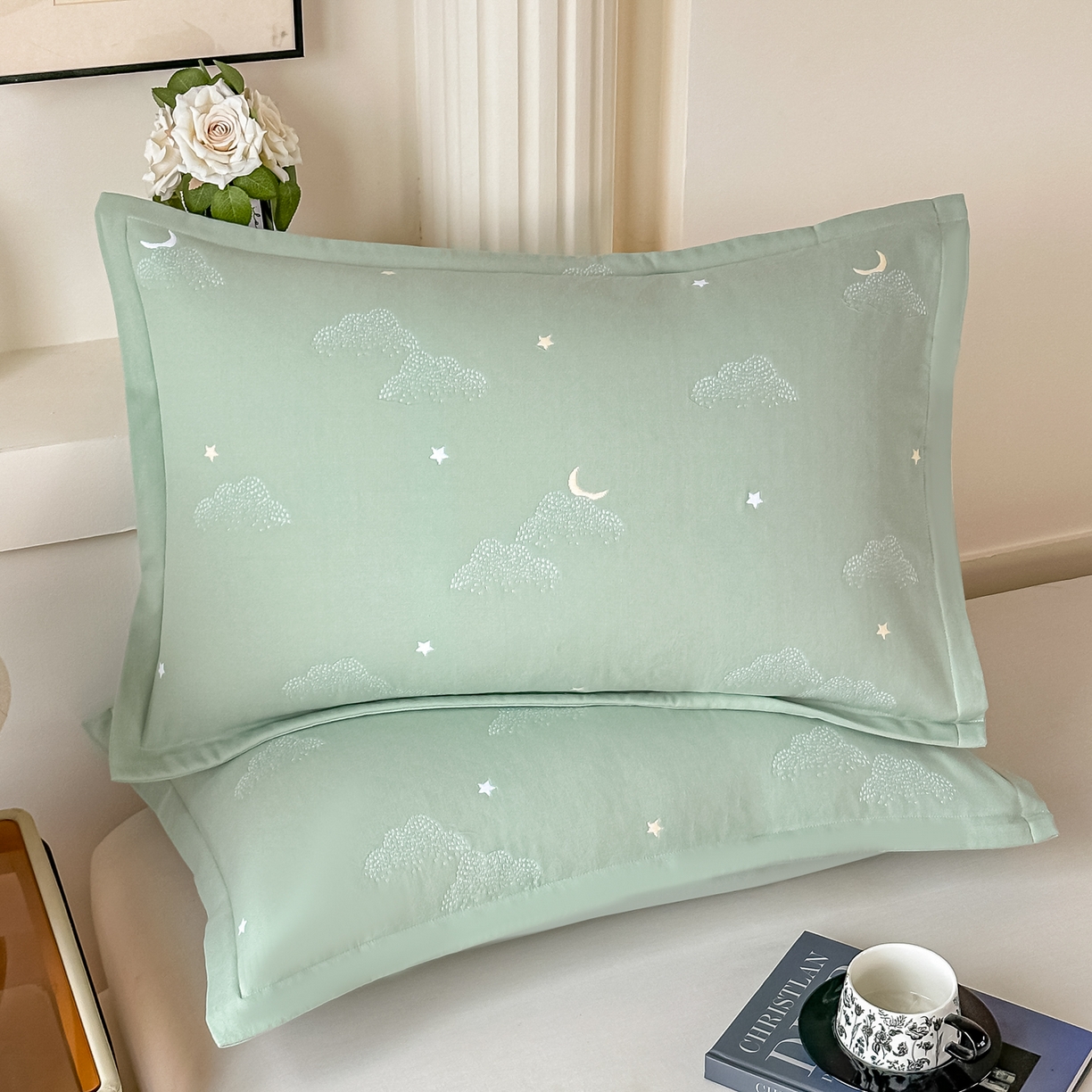 91家纺网 家纺一手货源 找家纺 沐瑟家纺 2025新款怡家枕套单品枕套枕套单件 云点-草绿色