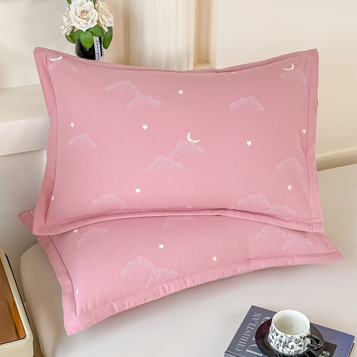 91家纺网 家纺一手货源 找家纺 沐瑟家纺 2025新款怡家枕套单品枕套枕套单件 云点-粉色