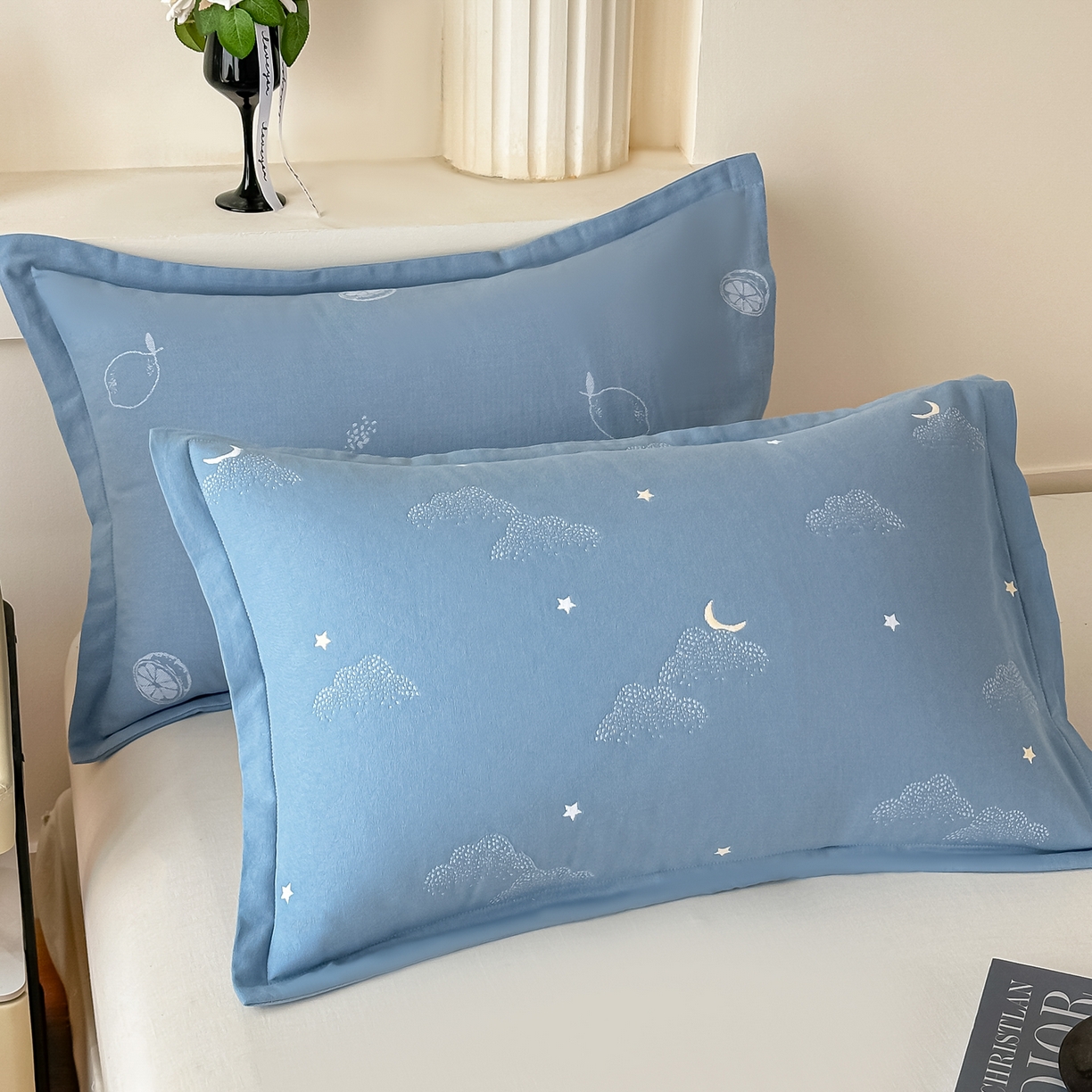 沐瑟家纺 2025新款怡家枕套单品枕套枕套单件 云点-蓝灰色