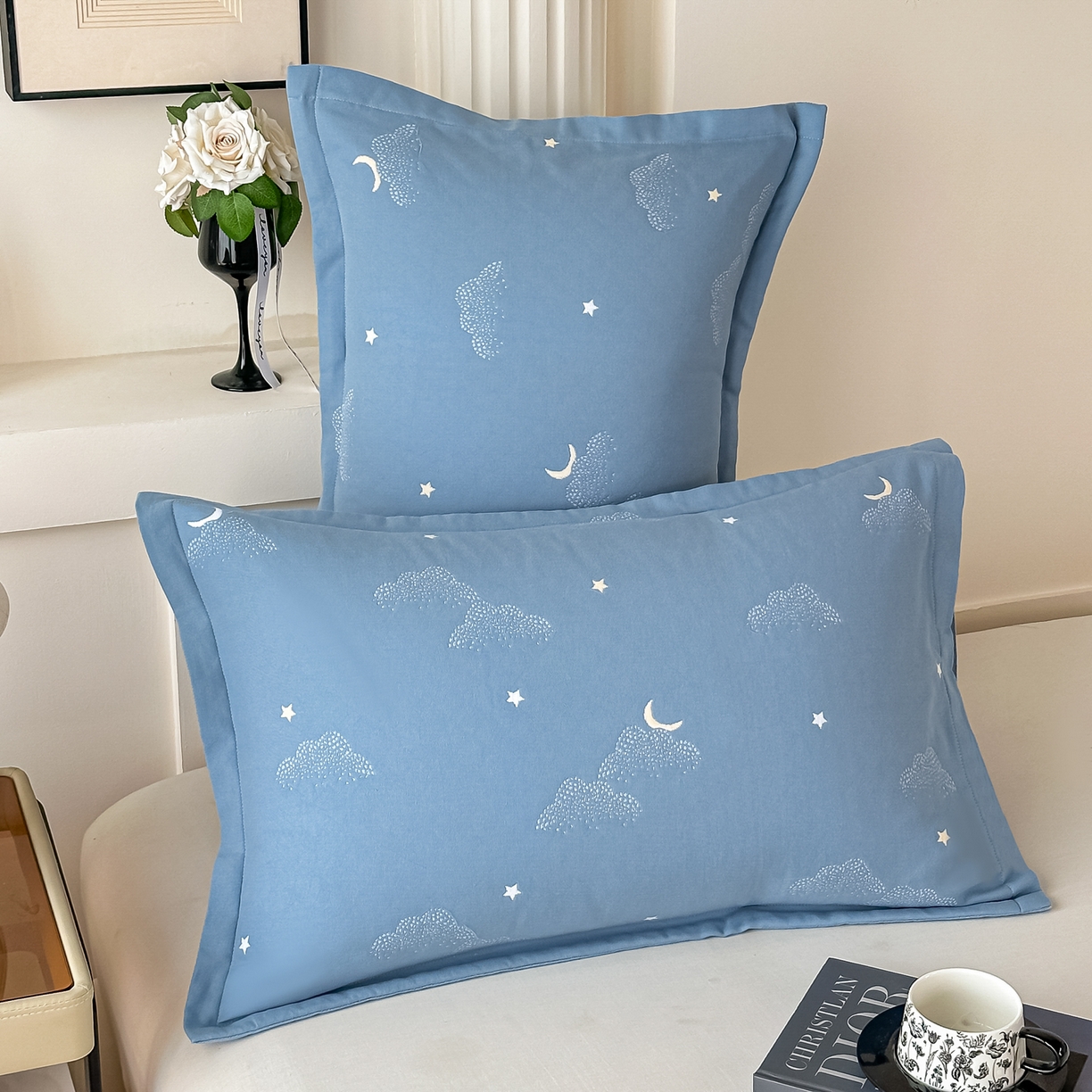 91家纺网 家纺一手货源 找家纺 沐瑟家纺 2025新款怡家枕套单品枕套枕套单件 云点-蓝灰色