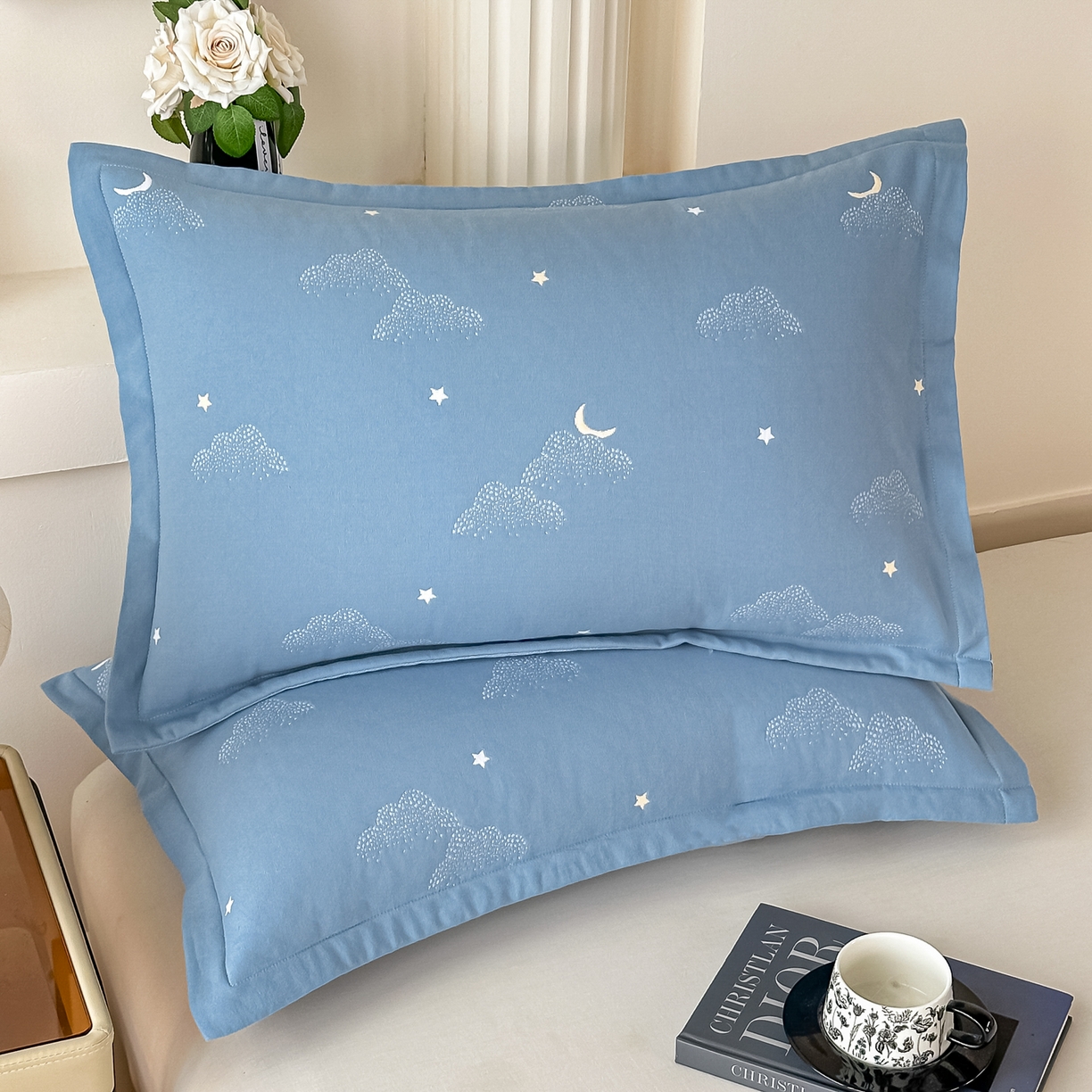 91家纺网 家纺一手货源 找家纺 沐瑟家纺 2025新款怡家枕套单品枕套枕套单件 云点-蓝灰色