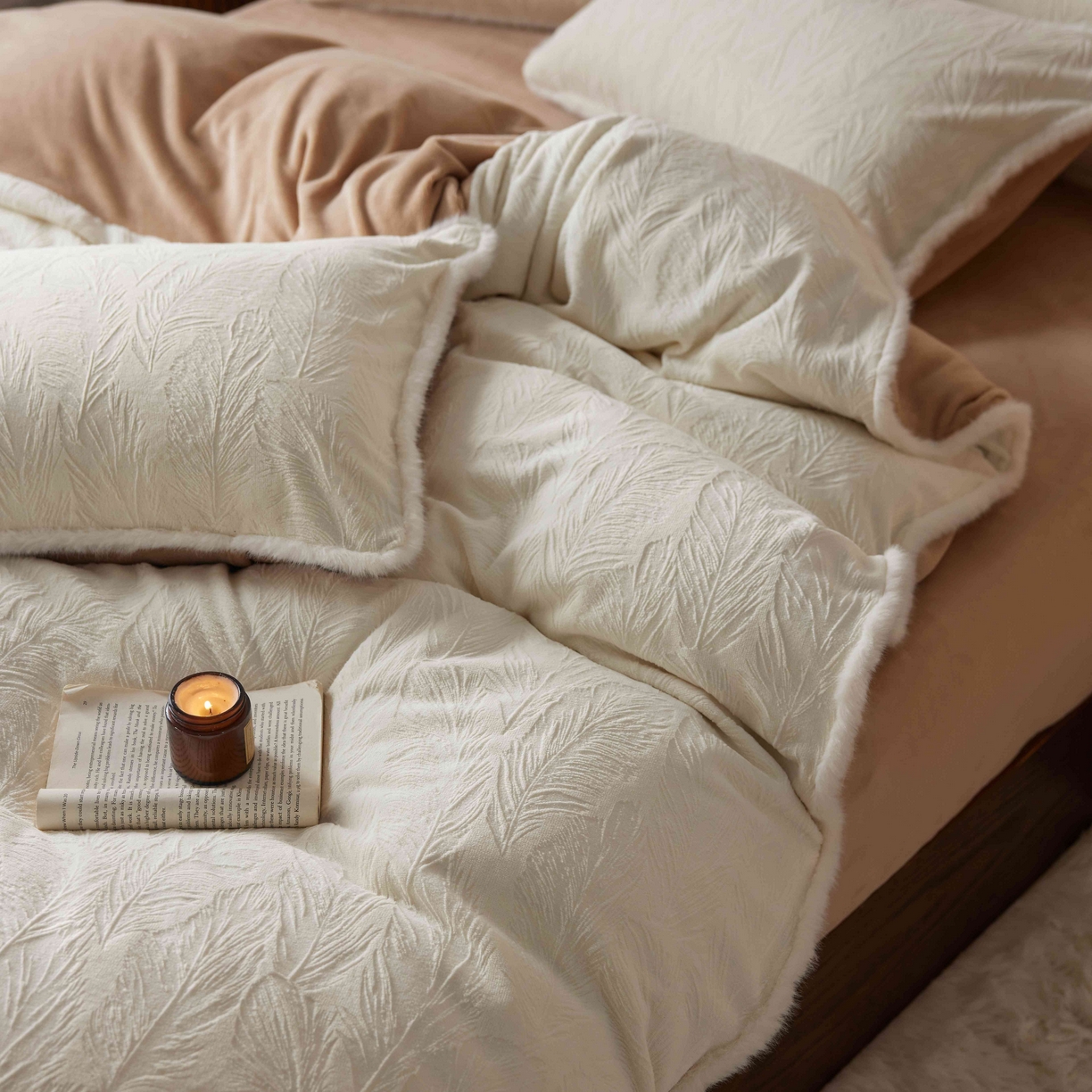 91家纺网 家纺一手货源 找家纺 三味舒屋 2025新款雕花牛奶绒毛边款四件套 绒羽浮光 绒羽浮光-白