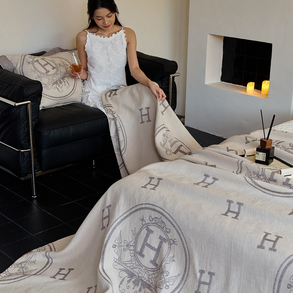 91家纺网 家纺一手货源 找家纺 沐瑟家纺 2025新款简约风多功能纱布盖毯纱布毯子毛巾被床盖沙发巾单毯枕巾枕套三件套 H咖色