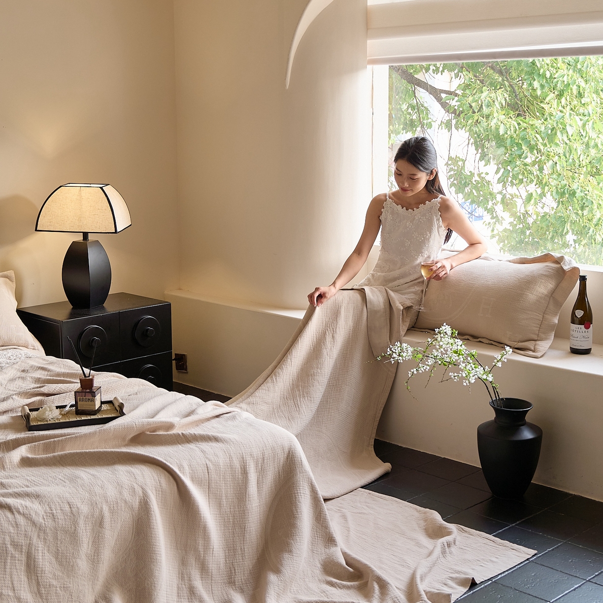 91家纺网 家纺一手货源 找家纺 沐瑟家纺 2025新款简约风多功能纱布盖毯纱布毯子毛巾被床盖沙发巾单毯枕巾枕套三件套 H本色