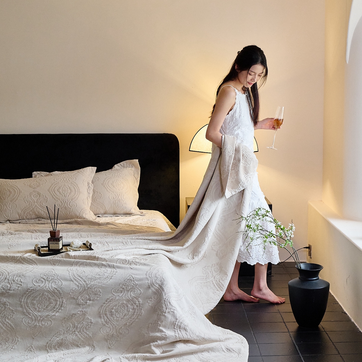 91家纺网 家纺一手货源 找家纺 沐瑟家纺 2025新款简约风多功能纱布盖毯纱布毯子毛巾被床盖沙发巾单毯枕巾枕套三件套 大马士革本色