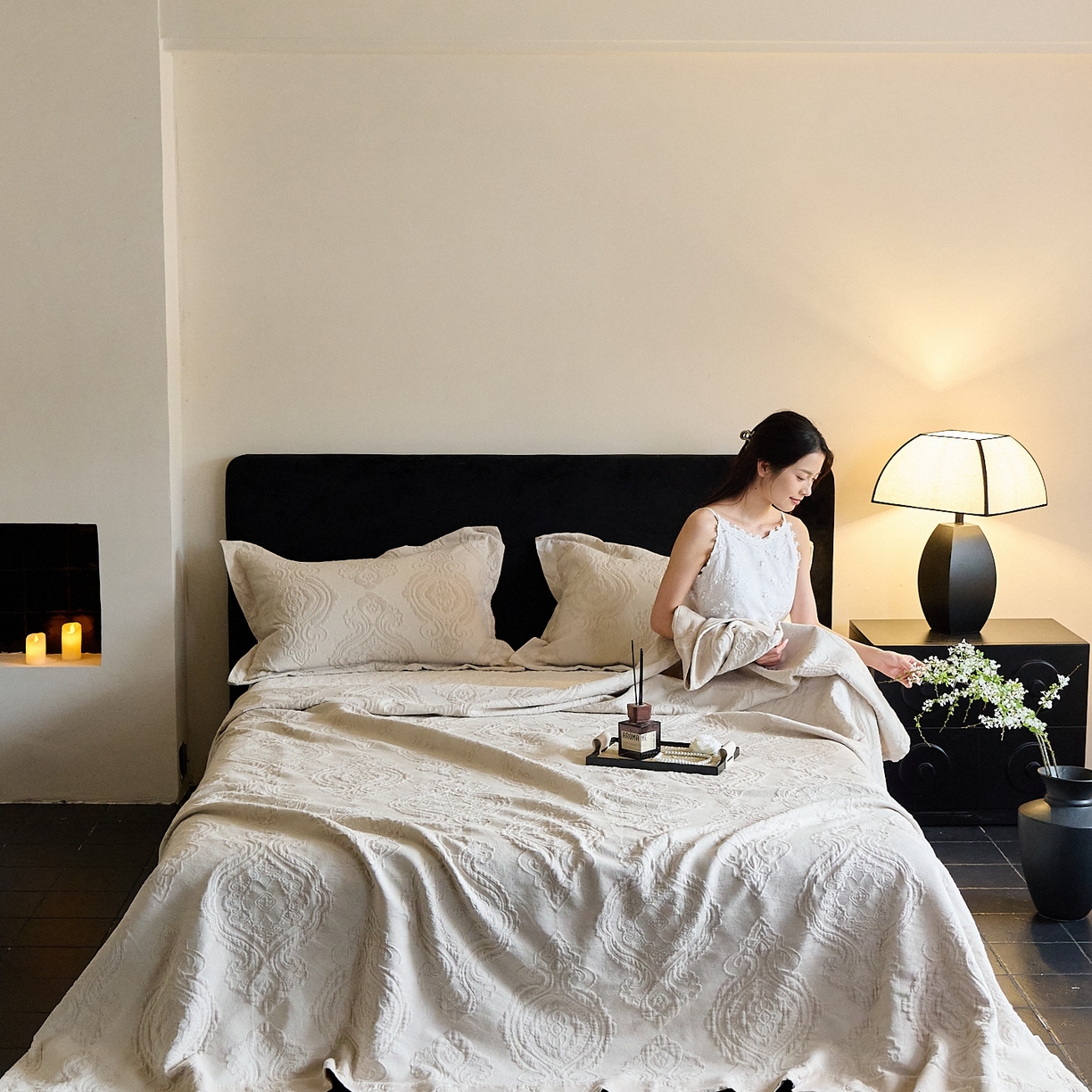 91家纺网 家纺一手货源 找家纺 沐瑟家纺 2025新款简约风多功能纱布盖毯纱布毯子毛巾被床盖沙发巾单毯枕巾枕套三件套 大马士革本色