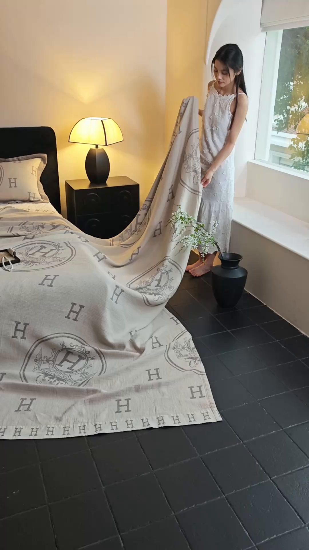 91家纺网 家纺一手货源 找家纺 沐瑟家纺 2025新款简约风多功能纱布盖毯纱布毯子毛巾被床盖沙发巾单毯枕巾枕套三件套 H咖色