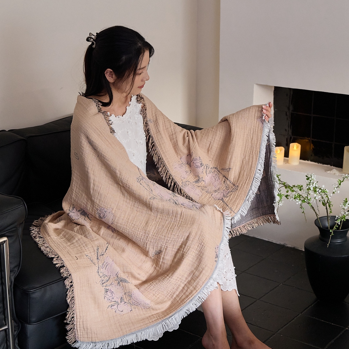 沐瑟家纺 2025新款流苏披肩毯毛毯毯子 沅蔓