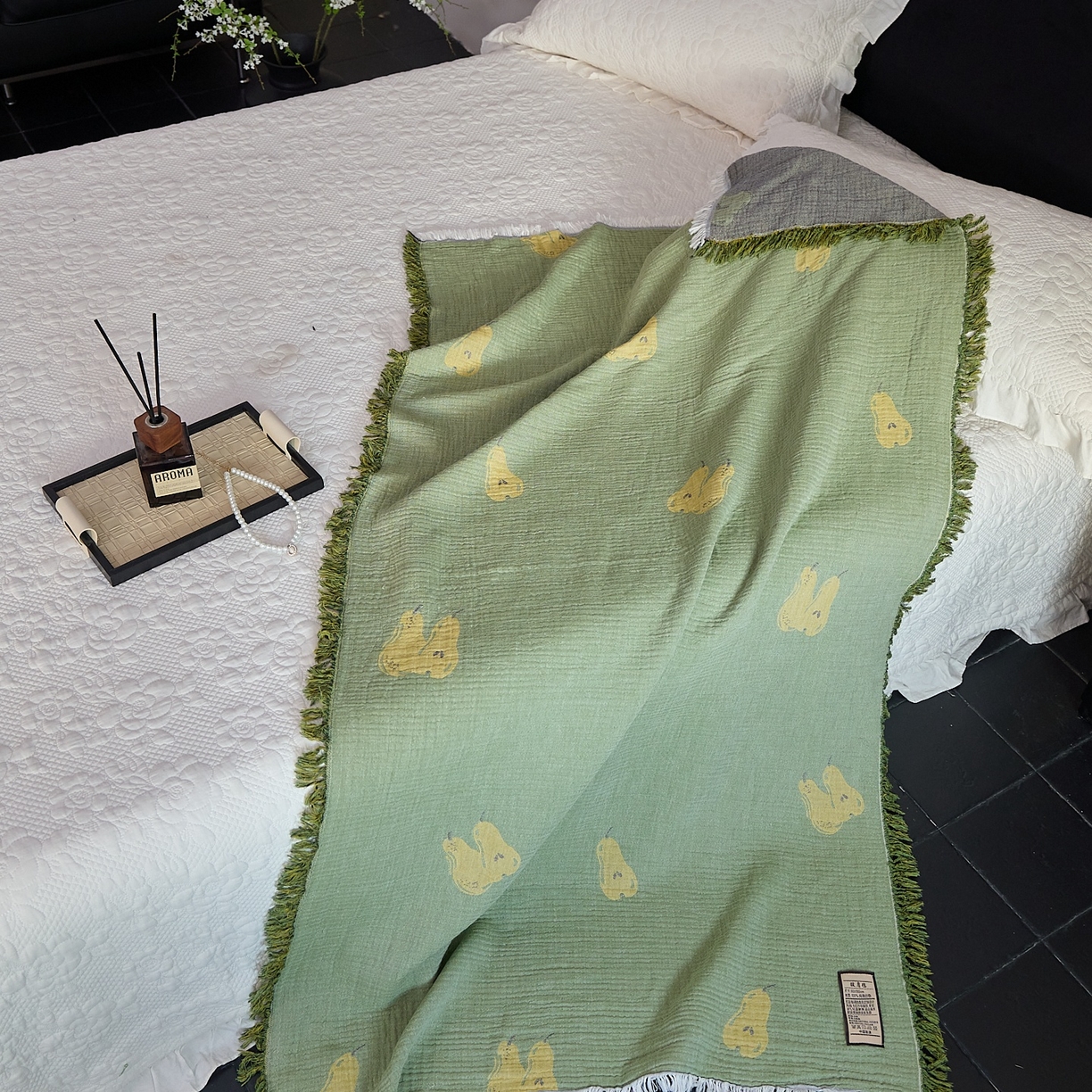 91家纺网 家纺一手货源 找家纺 沐瑟家纺 2025新款流苏披肩毯毛毯毯子 梨落