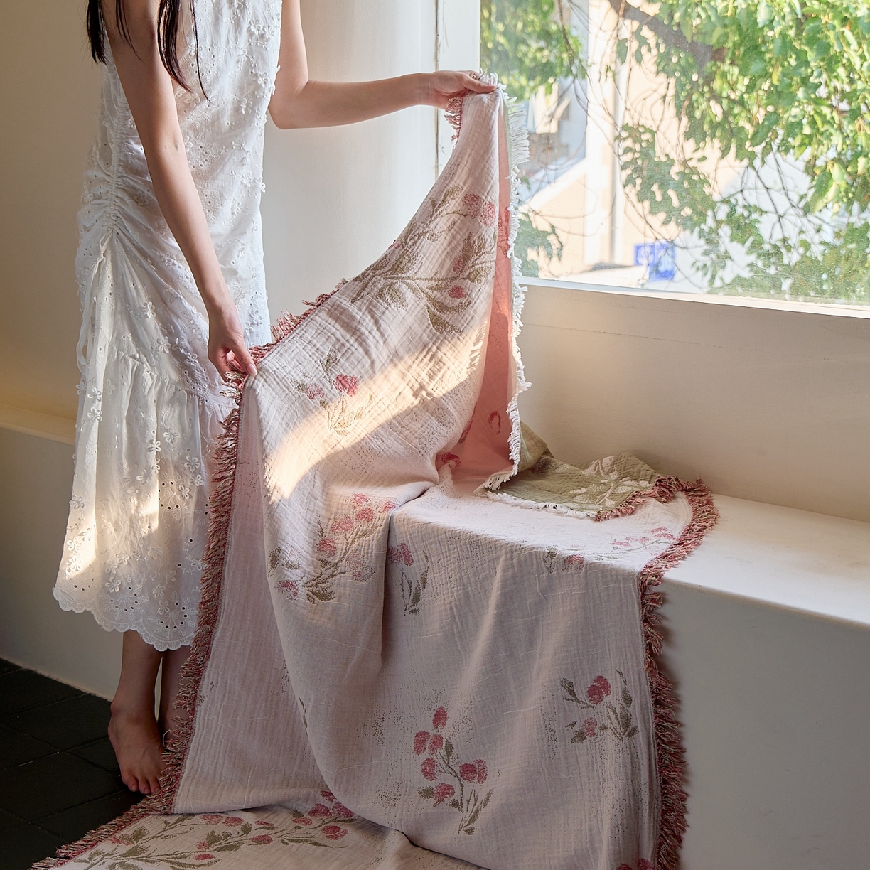 91家纺网 家纺一手货源 找家纺 沐瑟家纺 2025新款流苏披肩毯毛毯毯子 白芷