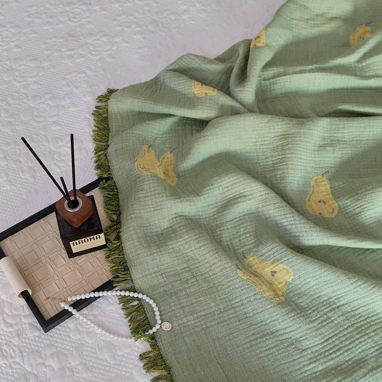 91家纺网 家纺一手货源 找家纺 沐瑟家纺 2025新款流苏披肩毯毛毯毯子 梨落