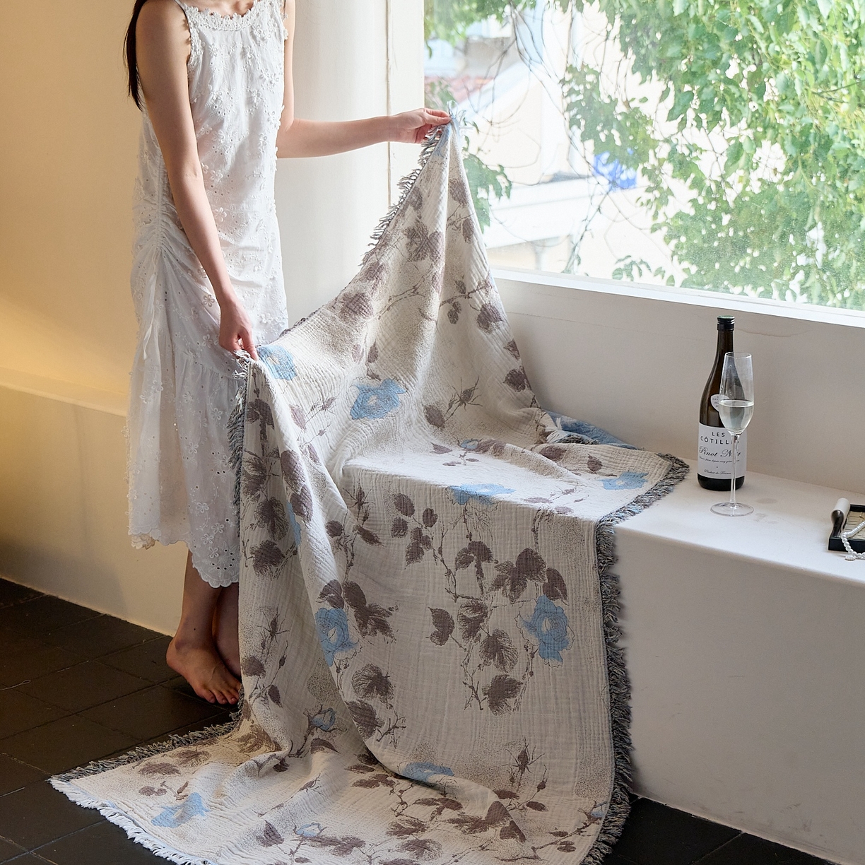 91家纺网 家纺一手货源 找家纺 沐瑟家纺 2025新款流苏披肩毯毛毯毯子 枝蘭