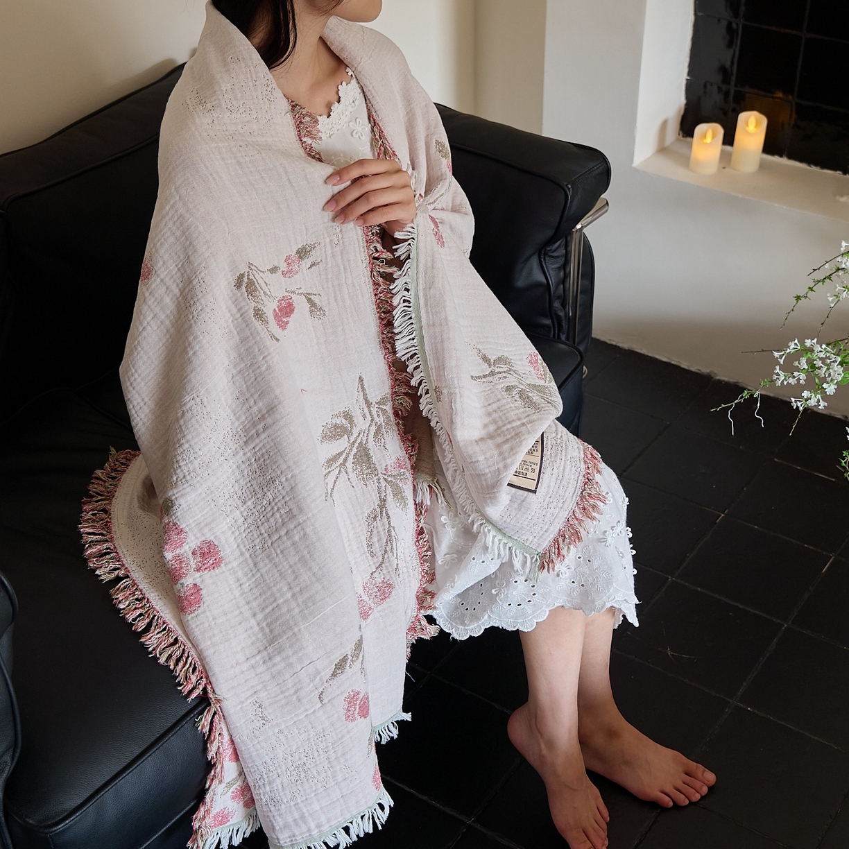 91家纺网 家纺一手货源 找家纺 沐瑟家纺 2025新款流苏披肩毯毛毯毯子 白芷