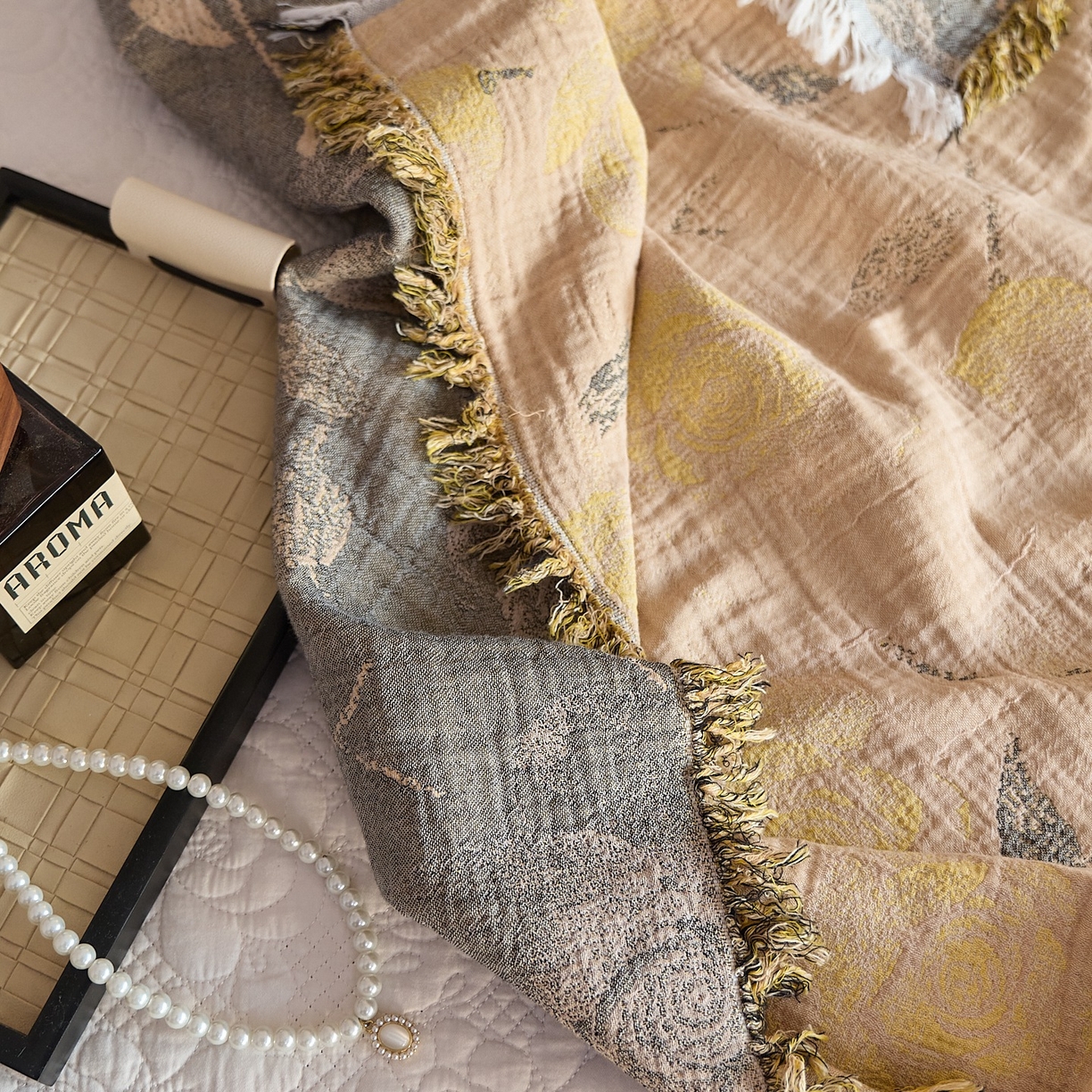 91家纺网 家纺一手货源 找家纺 沐瑟家纺 2025新款流苏披肩毯毛毯毯子 柠染