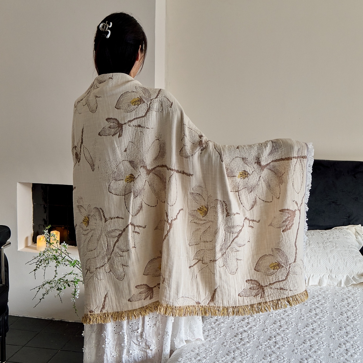 91家纺网 家纺一手货源 找家纺 沐瑟家纺 2025新款流苏披肩毯毛毯毯子 木栀